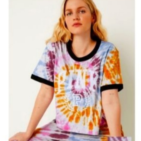 Nwtib. VS PINK LOGO tie dyed crop tee. - Picture 1 of 2
